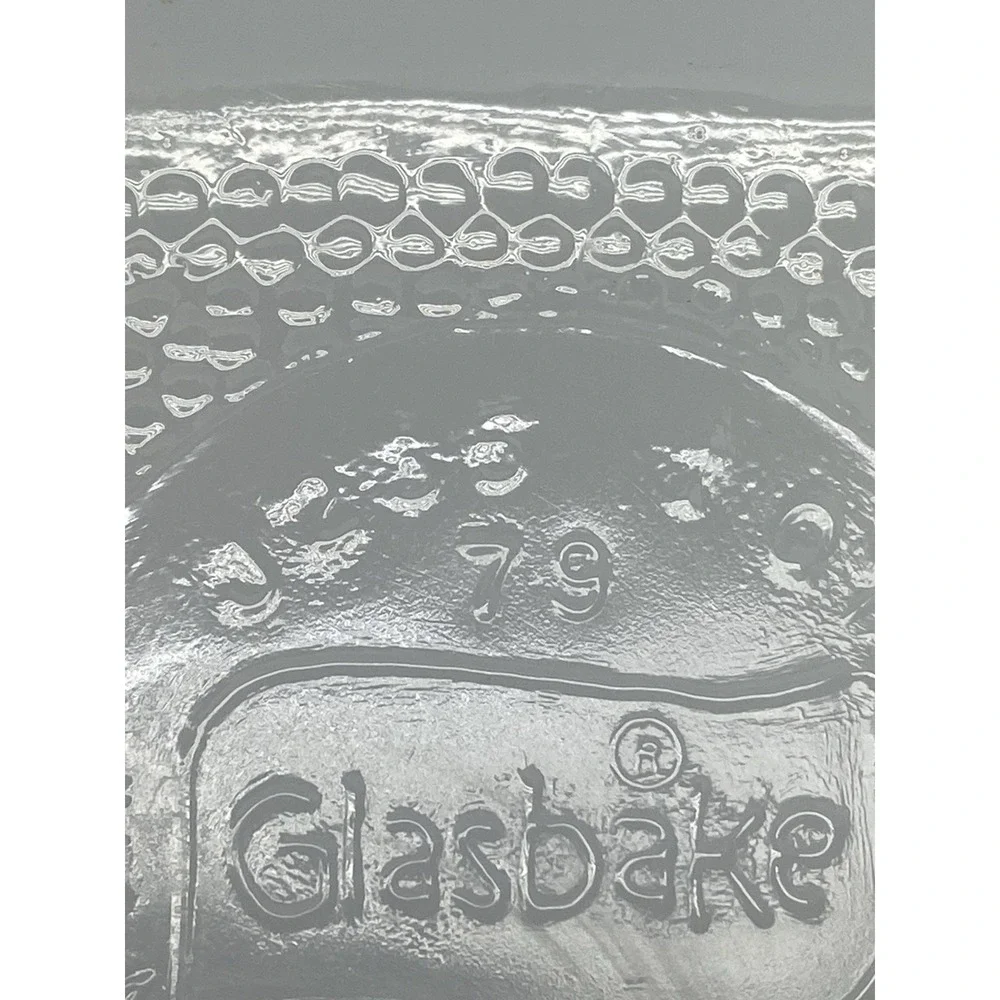 Glasbake Vintage J-235 Casserole Dish 1Qt Navy Blue Flower Pattern Microwaveable